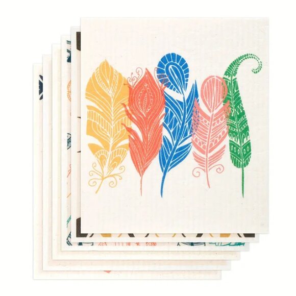 NEW Set of 12 Swedish Dishcloths - Boho, Feather, Moon Celesital, Sustainable - Picture 9 of 9